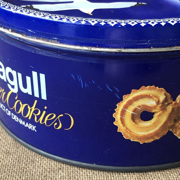 Vintage Seagull Danish Butter Cookie Tin Round Beach House Decor Denmark Rare - Picture 8 of 16